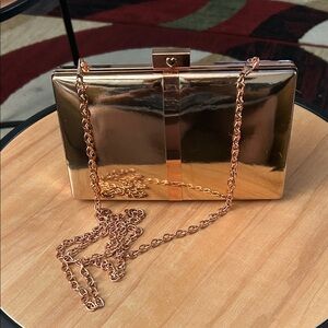 Aldo Shiny Rose Gold Clutch with Chain